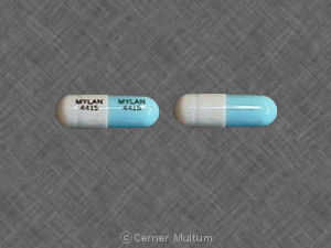 White;blue Capsule pill with imprint MYLAN;4415 — Flurazepam hydrochloride Flurazepam hydrochloride 15 mg; (view 2)